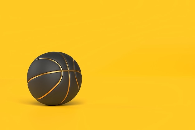 Basquetebol preto em um fundo amarelo brilhante conceito de esportes criativos mínimos renderização 3d