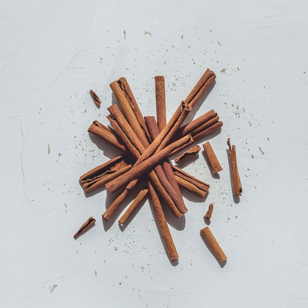 Foto bastões de canela quebrados isolados em fundo branco