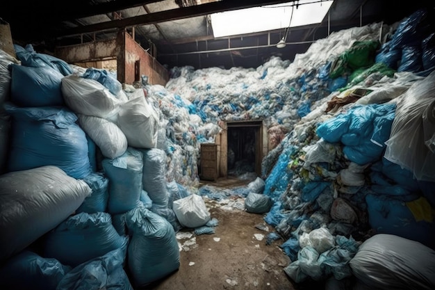 Basura desbordante hecha de bolsas de plástico sucias