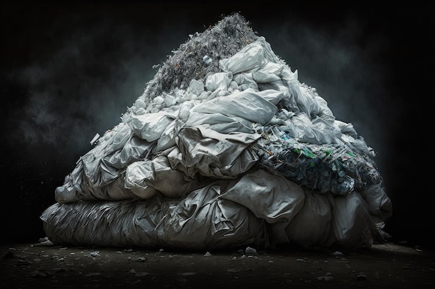 Basura desbordante hecha de bolsas de plástico sucias