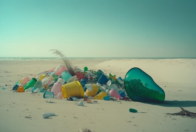 Basura esparcida en la playa generativa ai