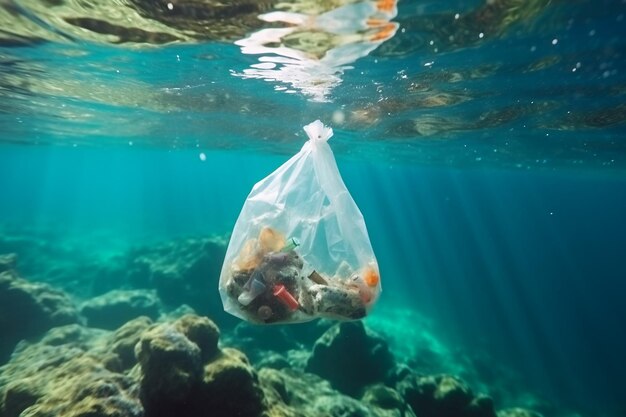 Foto la basura en el mar de los océanos