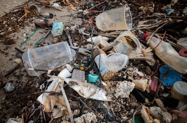 Basura de plástico en la playa