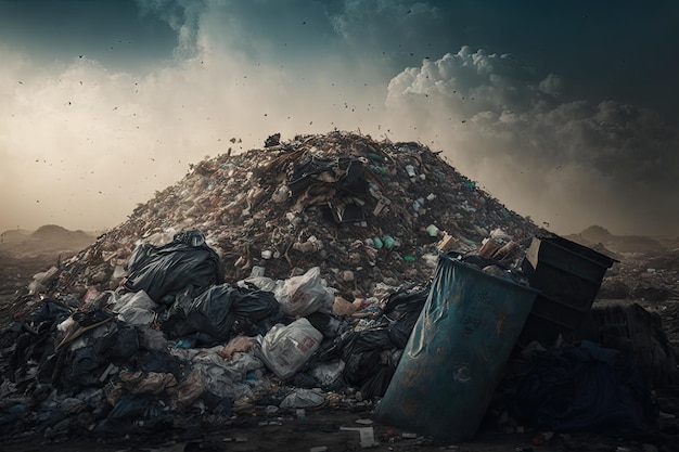 Foto basura polvorienta y basura desbordante en un montón sucio en el vertedero