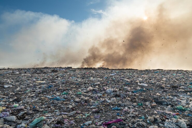 Foto un basurero del que sale humo.