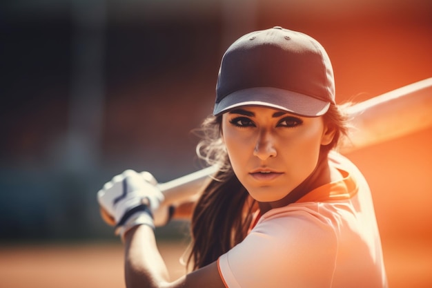 Bat de beisebol e bola no campo com luz solar ao fundo