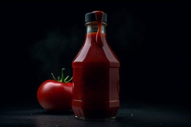 Foto batalha de ketchup em fundo escuro gerada pela ia