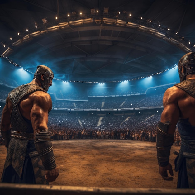 Batalha dos Titãs Uma perspectiva majestosa de gladiadores na arena antiga