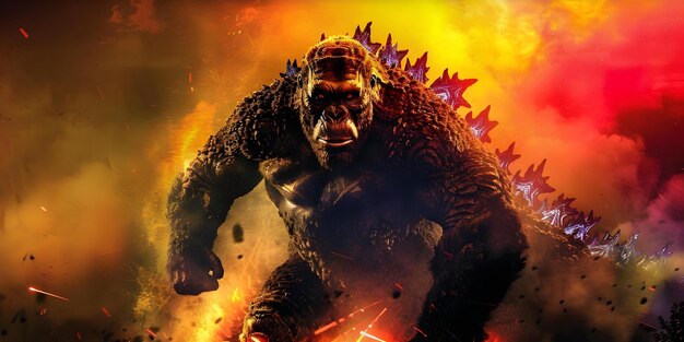 Foto batalha épica entre godzilla e kong em titanic clash concept action scene creatures battle royale clash of titans epic showdown