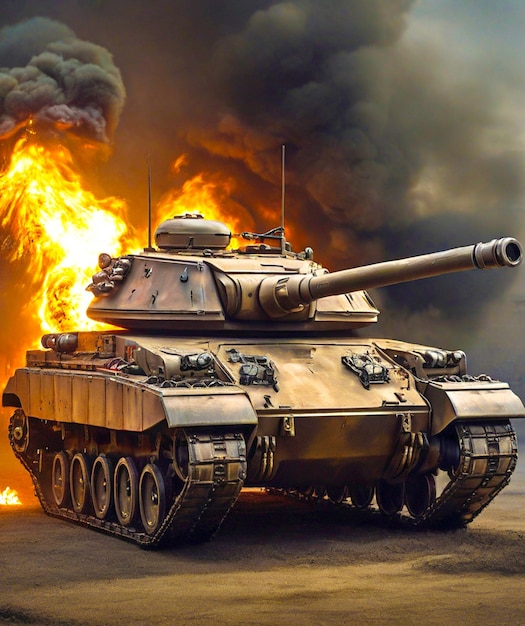 Batalha militar e exército com tanque em guerra e explosãointeligência artificial gerada