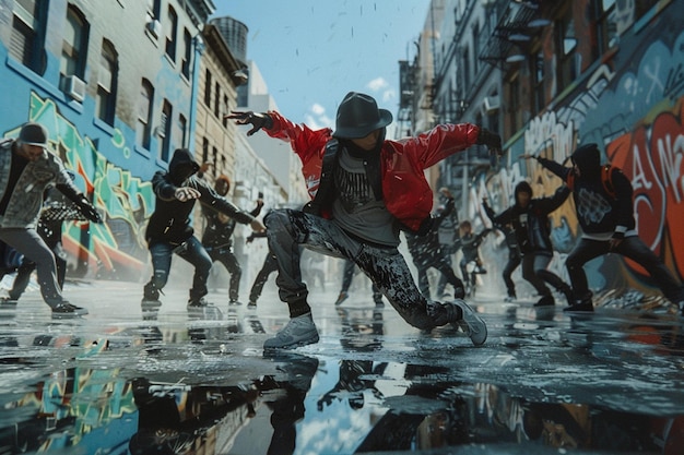 Batalla de baile dinámica en una calle urbana arenosa