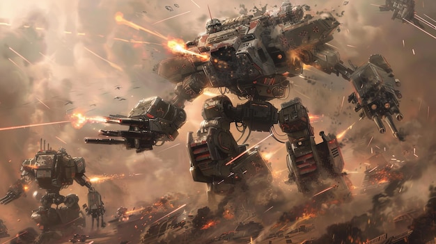Una batalla futurista entre robots gigantes generada por la IA