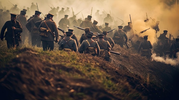 Batalla de los militares en la guerra tropas militares en el humo