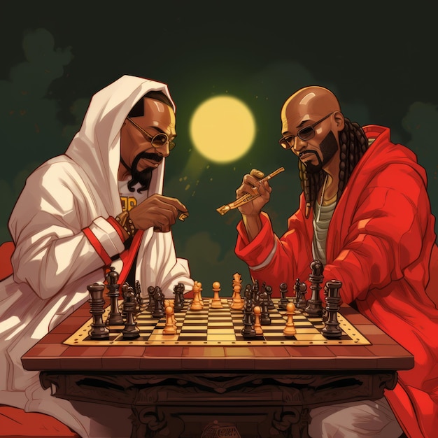Foto la batalla real del hip-hop snoop dogg contra suge knight un enfrentamiento de ajedrez de dibujos animados