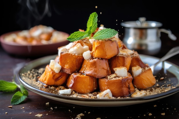 Batata doce assada com cobertura de marshmallow