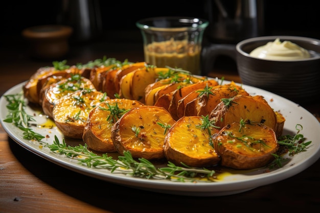 Batata doce com molho de limão generativo IA