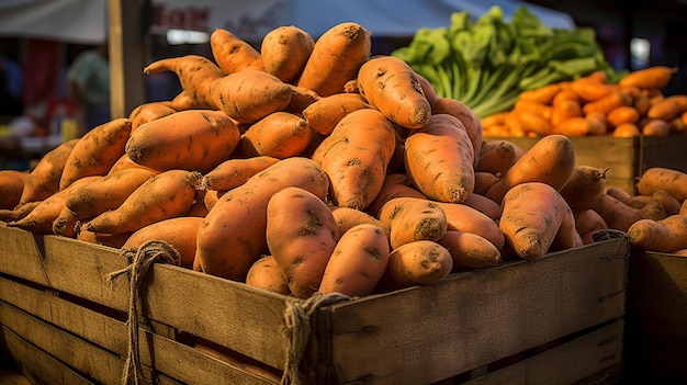 Batata-doce em fundo de madeira