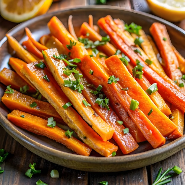 batata-doce padrão de batatas fritas com sopa branca fotografia de comida água na boca