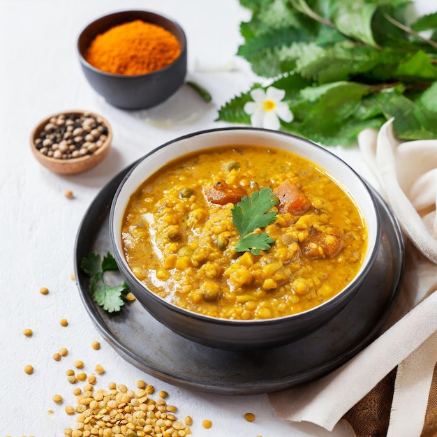 Foto batata frita chana dal cozida ou tadka split bengal gram servida em uma tigela ou panela foco seletivo fundo branco