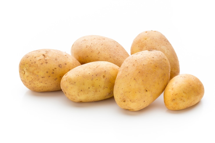 Foto batata nova isolada no fundo branco.