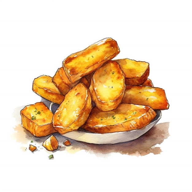 Batatas cozidas fritas em aquarela