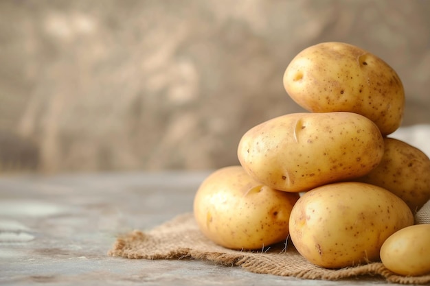 Batatas cruas pilha de batatas frescas em um saco velho em fundo de madeira dieta vegana alimentos orgânicos saudáveis legumes ingredientes de preparação de salada vitaminas de cozinha