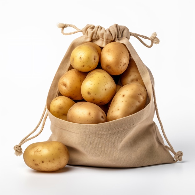 batatas dentro de um saco em fundo branco AI Generative