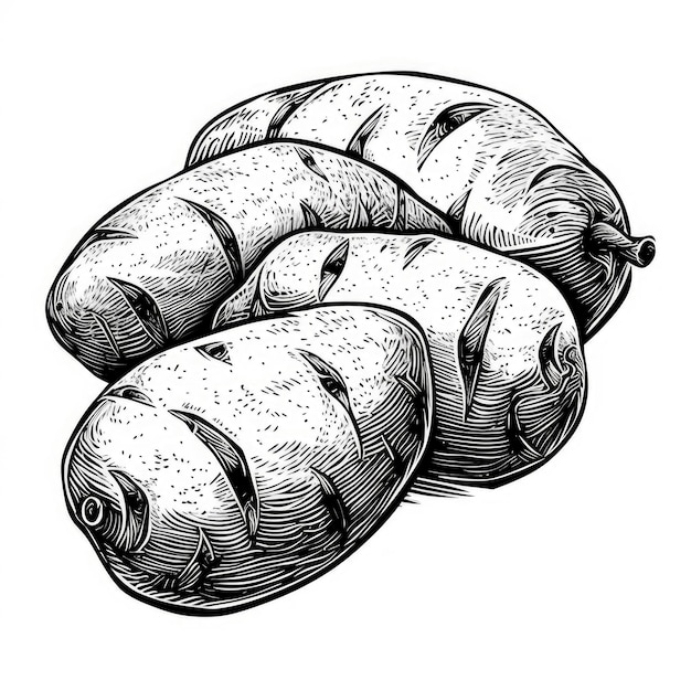 Foto batatas doces gravadas em madeira de estilo vintage antigo desenhadas à mão gráficos simples isolados em fundo branco