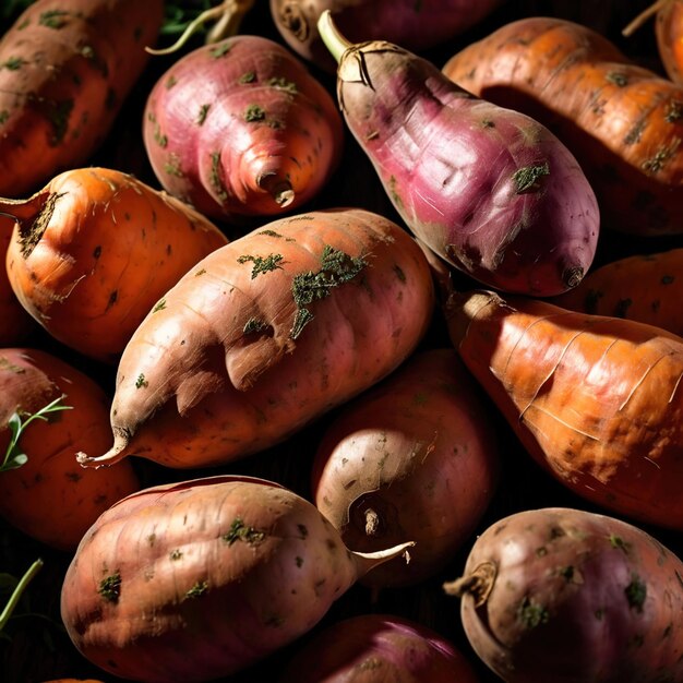 Foto batatas-doces vegetais orgânicos crus frescos