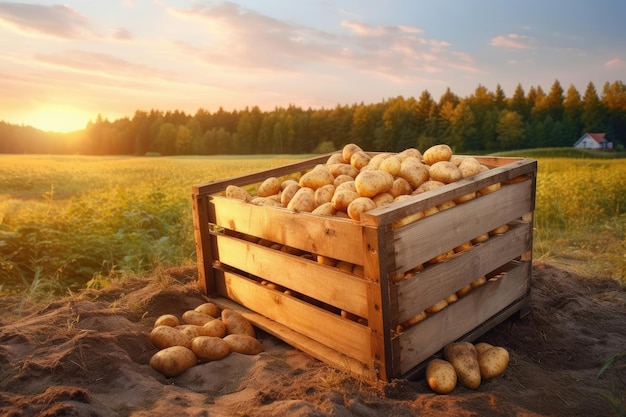 Batatas em caixa de madeira IA generativa