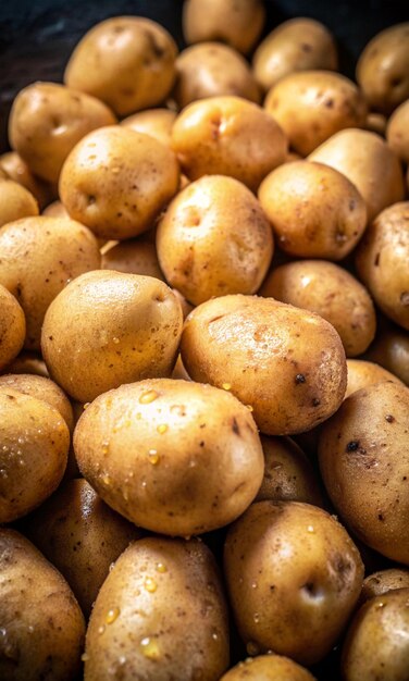 Foto batatas estão sendo vendidas em um contentor, incluindo um que diz 