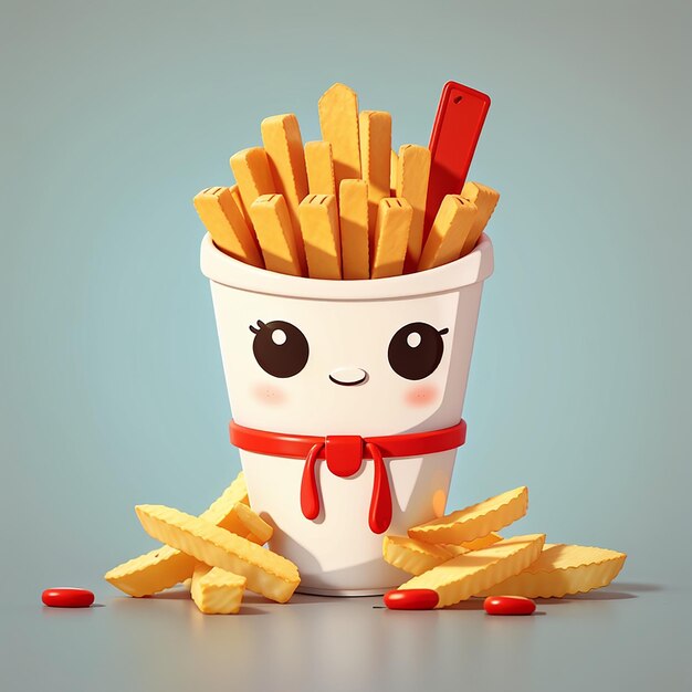 Foto batatas fritas bonitas segurando molho de ketchup ícone vetorial de desenho animado ilustração de comida ícone de férias isolado