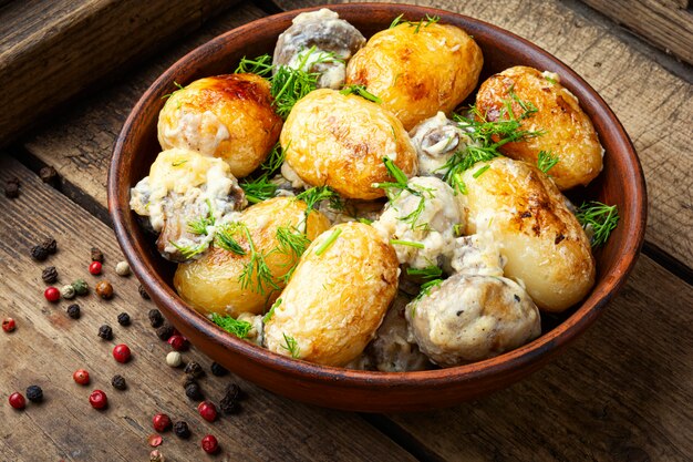 Batatas fritas com cogumelos