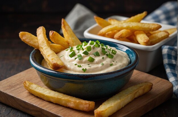 Batatas fritas com creme de queijo