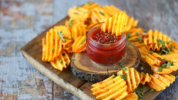 Batatas fritas com especiarias e molho