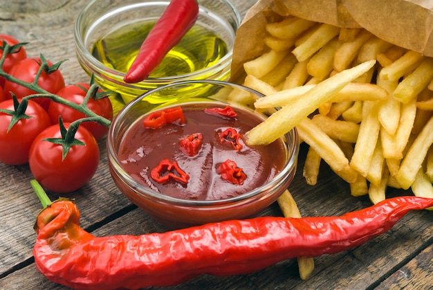 Batatas fritas com ketchup