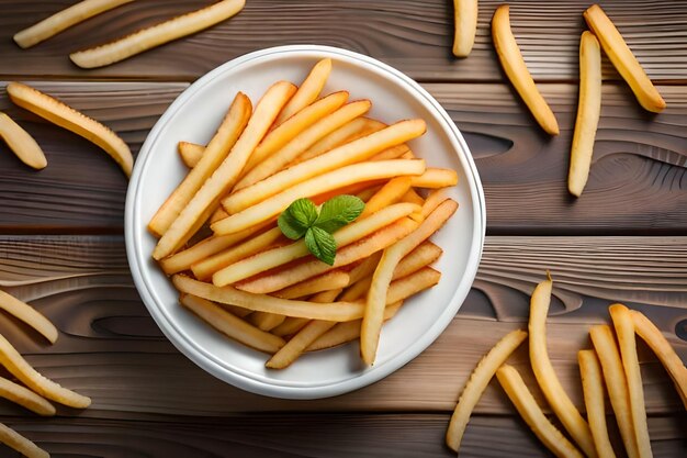 Batatas fritas com um fundo rústico criadas com tecnologia generativa AI