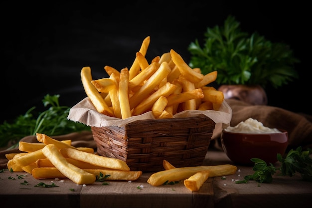 Batatas fritas crocantes e crocantes fastfood generative ai