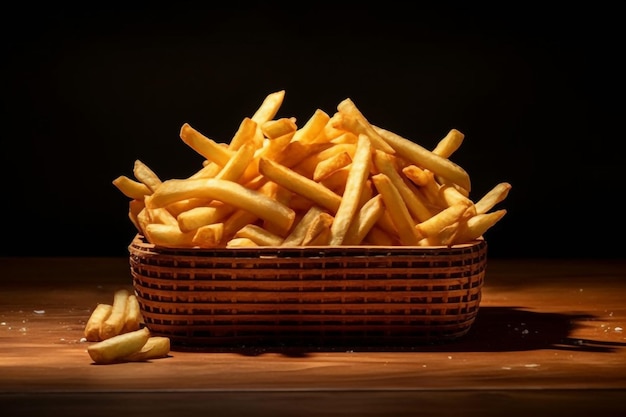 Batatas fritas crocantes e douradas servidas em cesto ou prato
