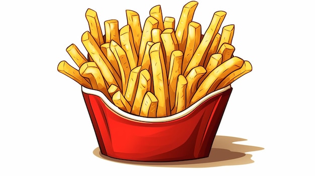 Batatas fritas desenhos animados detalhados clipart fundo branco generativo ai