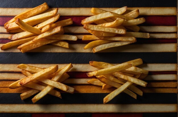 Batatas fritas dispostas em um padrão de xadrez em