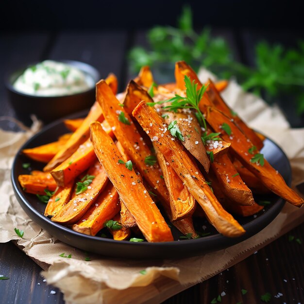 Batatas fritas doces assadas caseiras saudáveis