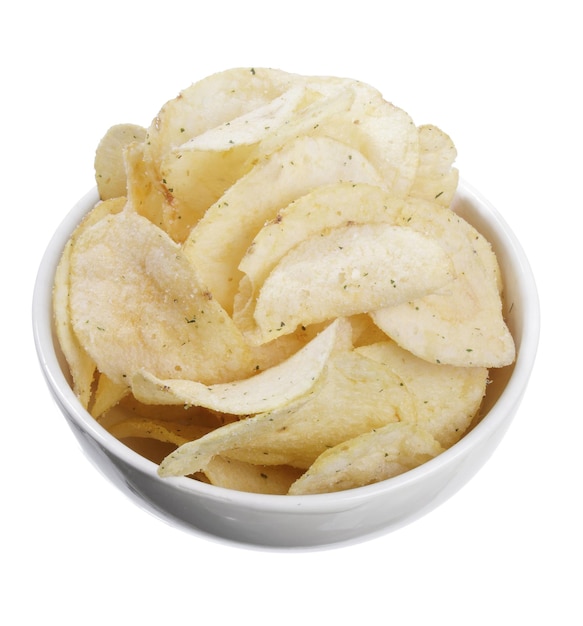 Batatas fritas em fundo branco