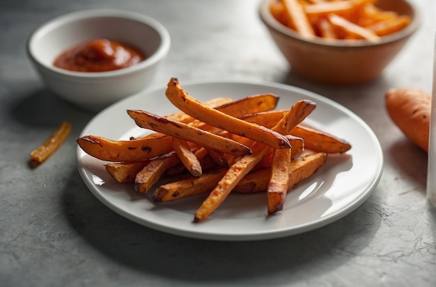 Batatas fritas em prato branco