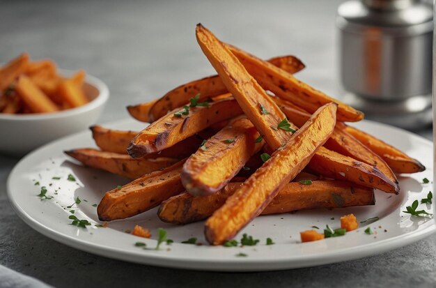 Batatas fritas em prato branco