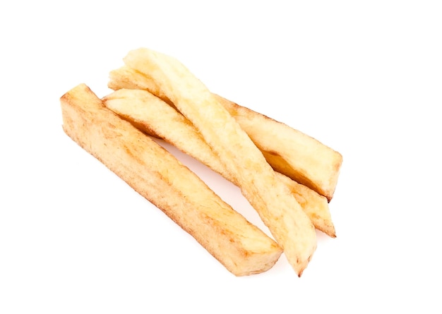 Batatas fritas francesas isoladas em fundo branco saboroso natural