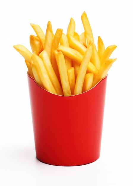 Foto batatas fritas isoladas dentro de um saco vermelho