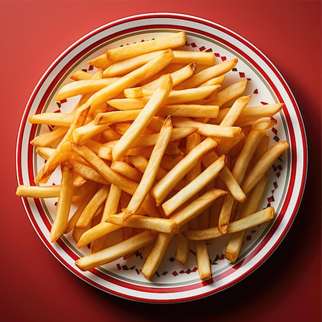 Foto batatas fritas isoladas em fundo vermelho conceito de fast food