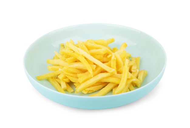 Batatas fritas, isoladas no fundo branco