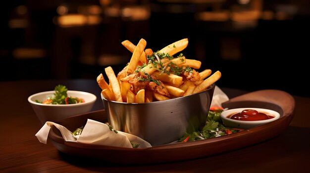 batatas fritas lançadas ao estilo masala com especiarias voadoras e pimentas